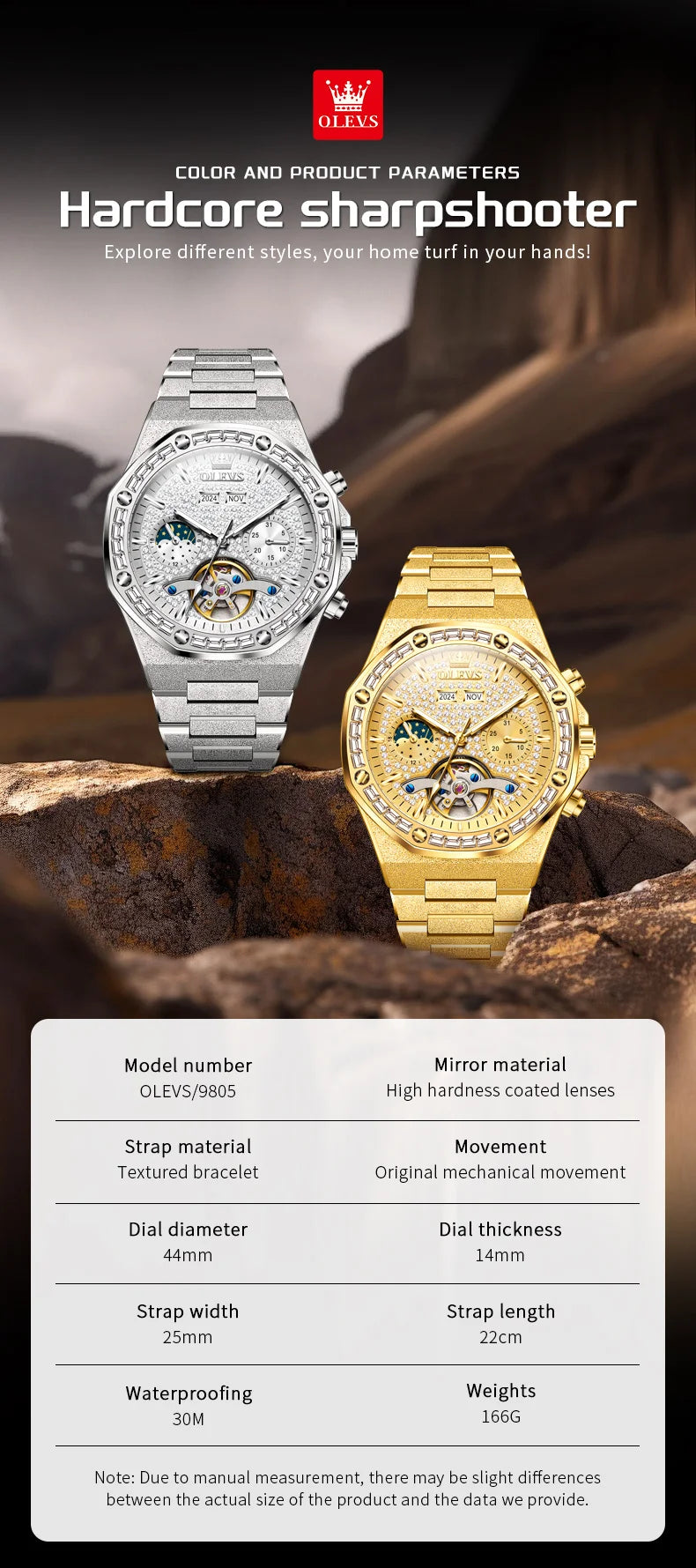 OLEVS 9805 High end Men Watches  Waterproof Moon Phase Diamond Dial Fashion Luxury Mechanical Watch Skeleton Original Wristwatch