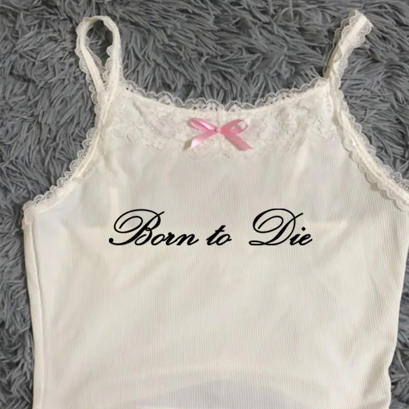 EMO Lace Y2k Tank Top Harajuku Letter Print Rock Goth Retro Crop top Streetwear Punk Sleeveless T-shirt Hiphop Spice Girls Sling