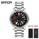 Hot Sell Fashion Men Quartz WristWatch Creative 360 Degree Rotating Car Wheel Quartz Watch Leather Waterproof Rim Hub Clock Men
