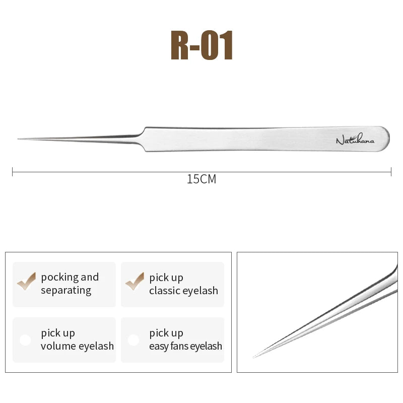 NATUHANA Anti-static Straight Eyelash Extension Tweezers Industrial Precision Curved Straight Lash Eyebrow Tweezers Makeup Tools