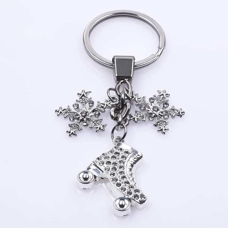 Punk Rainbow Figure Skating Snowflake Keychain for Jewelry Accessories Metal Keyrings Bag Car Key Alloy Pendant Trendy Trinket