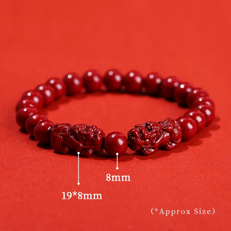JD Natural Cinnabar Real Bead Bracelets Women Men Change Lucky Wealth Protection Hand String Pixiu Carved Vintage Bangles Gift
