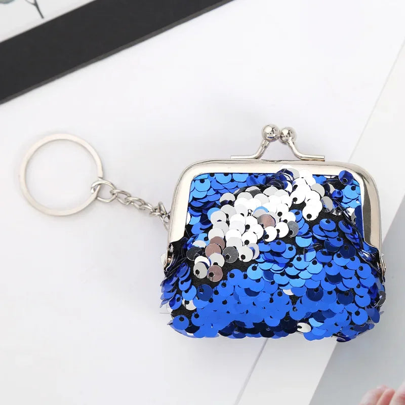 Women Bling Mini Coin Purse Metal Fashion Ladies Kids Sequin Key Chain Coin Money Small Wallet Pocket Bag Birthday Gift