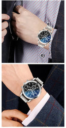 Fashion Mens Bracelet Watches Set Luxury Men Sports Silver Stainless Steel Quartz Watch Man Business Casual Wrist Watch