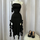 Vestido minivestido sexy sin tirantes con estampado floral, dobladillo plegado, abertura alta, liso, sin espalda, sin mangas, negro y rosa, para fiesta, 2024