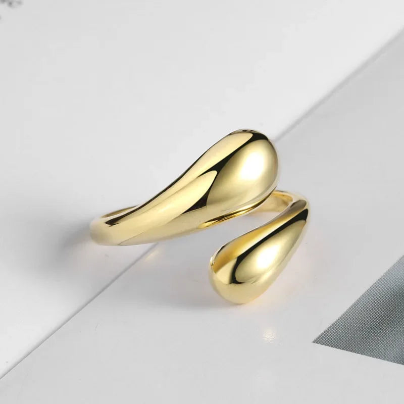 LATS New Fashion Designer Gold Silver Colour Water Drop Ring Woman Europe America Luxury Jewelry 2024 Trendy Accessories Gift