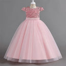 Puffy Girls Party Dress Elegant Kids Wedding Gala Prom Gown Sequin Bow Children Birthday Princess Dress For Girl Clothes 5-14Yrs