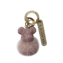 Luxury Handmade Craft Bear Keychain Mink Hair Anti-lost Number Plate Rhinestones Key Chain Lady Charm Bag Car Key Chain Gift