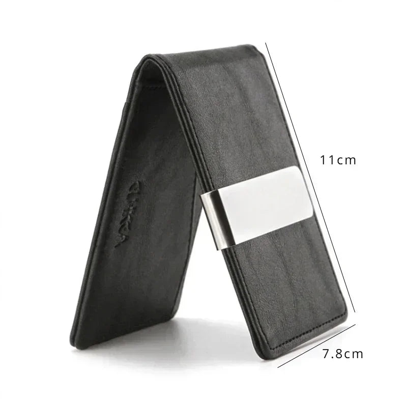 New Fashion Men's Leather Money Clips Wallet Multifunctional Thin Man Card Purses Women Metal Clamp For Money Cash Holder