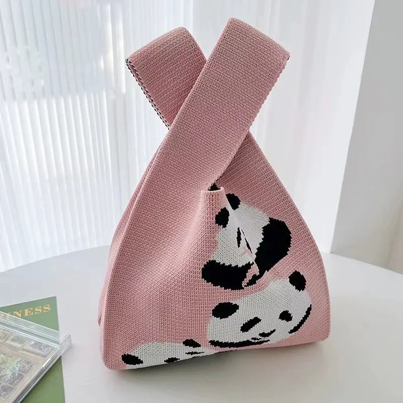 Women'S Knot Wrist Bag Tote Handmade Knitted Bag Portable Mini Striped  Bucket Phone Bags Large Capacity Autumn Winter Handbags