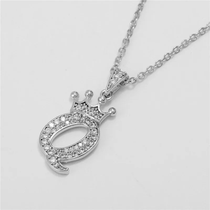 Necklace Crown Cubic Zircon Alphabet Pendants Gold A-Z Letter Pendant Necklace Shinning 26 Initial Collares Jewelry Full Zircon