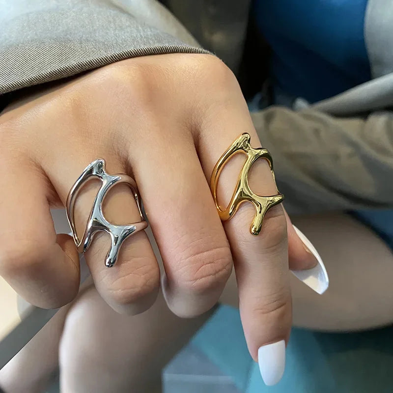 LATS New Fashion Designer Gold Silver Colour Water Drop Ring Woman Europe America Luxury Jewelry 2024 Trendy Accessories Gift