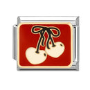 Sweet Red Cherry Bow Knot Heart Pendant Cherry Italian Charm Links Fit 9mm Stainless Steel Bracelet Women Jewelry DIY Making