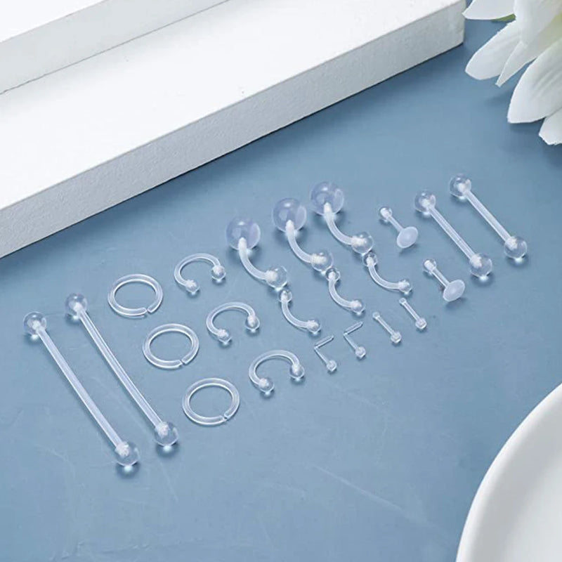 5PCS Clear Piercing Septum Nose Studs Nose Hoop Tongue Ring Helix Ear Hoop Lip Stud Eyebrow Tragus Septum Horseshoe Rings