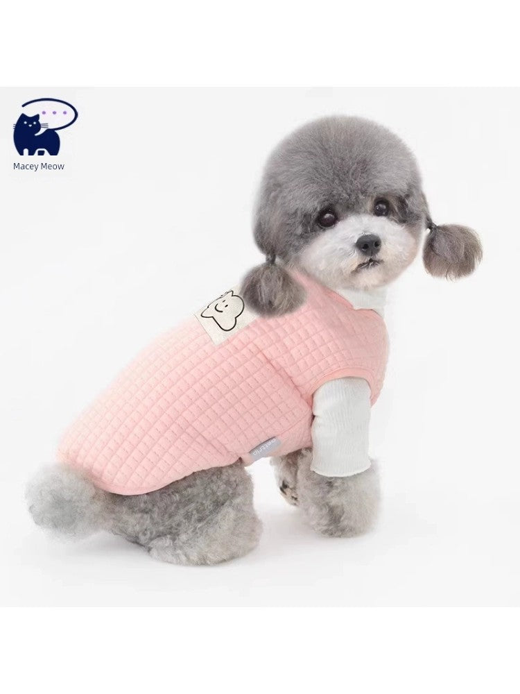 Dog Teddy Clouds Cotton Vest Fall and Winter Fleece Lined Padded Warm Keeping Bichon Pomeranian Yorkshire Pet Puppy Cotton-Padded Clothes