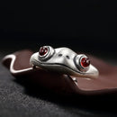 Metal Frog Ring Neutral Personality Creative Cute Animal Red Garnet Frog Open Adjustable Rings Finger Jewelry Party Lover Gift