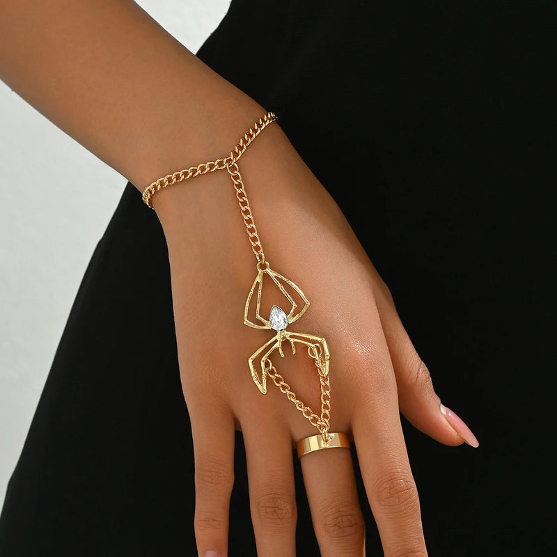 Exaggerated Living Mouth Zinc Alloy Ring Bracelet for Women Spider Scorpion Gothic Retro Personalized Party Accessories