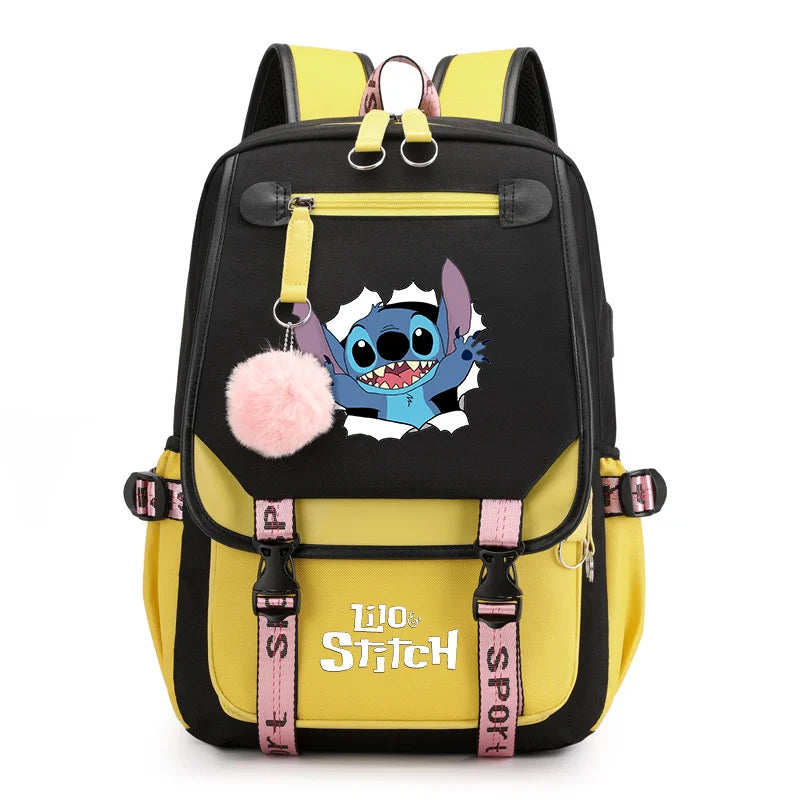 Disney Lilo Stitch Backpacks Teenager USB Charging Laptop Backpack Women Men Rucksack Travel Bag Mochila