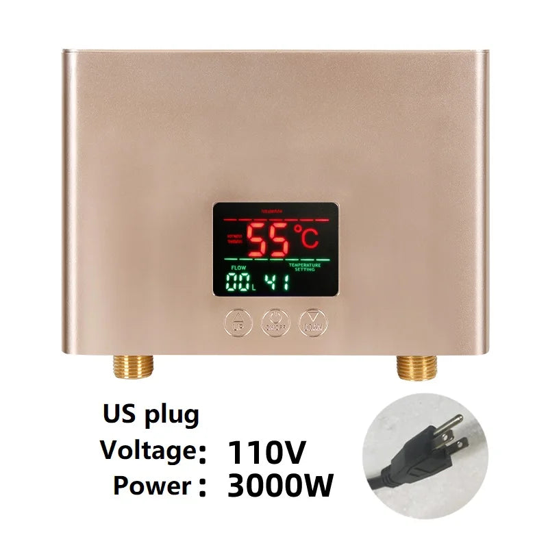 110V 220V Instant Water Heater Bathroom Kitchen Wall Mounted Electric Water Heater LCD Temperature Display with Remote Control