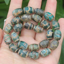 8pcs ,10x14mm Natural Green Agate Ancient Tibet Dzi beads, Many patterns, For DIY Jewelry making !