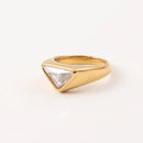 خاتم زفاف نسائي من الفولاذ المقاوم للصدأ مطلي بالذهب مرصع بحجر الزركونيا المثلث