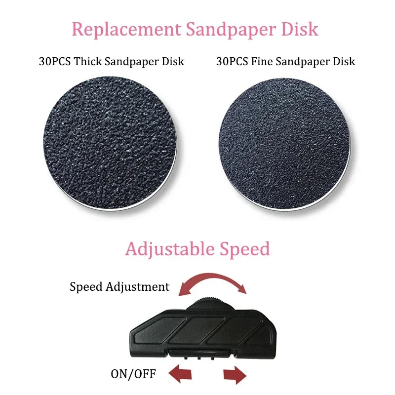 Herramientas eléctricas para pedicura, lima para pies, removedor de callos y piel muerta, máquina para limpiar y cuidar los pies, papel de lija de repuesto.
