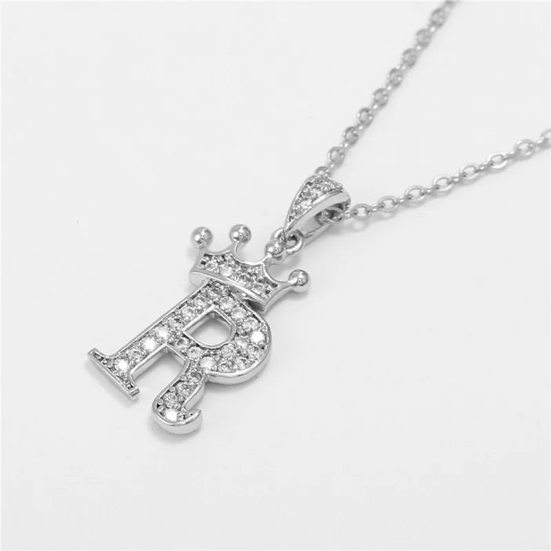 Necklace Crown Cubic Zircon Alphabet Pendants Gold A-Z Letter Pendant Necklace Shinning 26 Initial Collares Jewelry Full Zircon