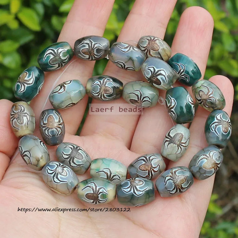8pcs ,10x14mm Natural Green Agate Ancient Tibet Dzi beads, Many patterns, For DIY Jewelry making !
