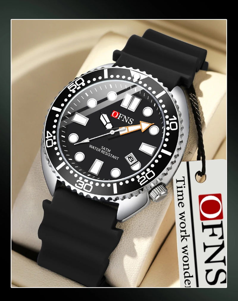 OFNS New Style Fashion 8033 Men's Quartz Watch Simple Fashion Waterproof Calendar Watch Casual Silicone Strap Watch Wristwatch