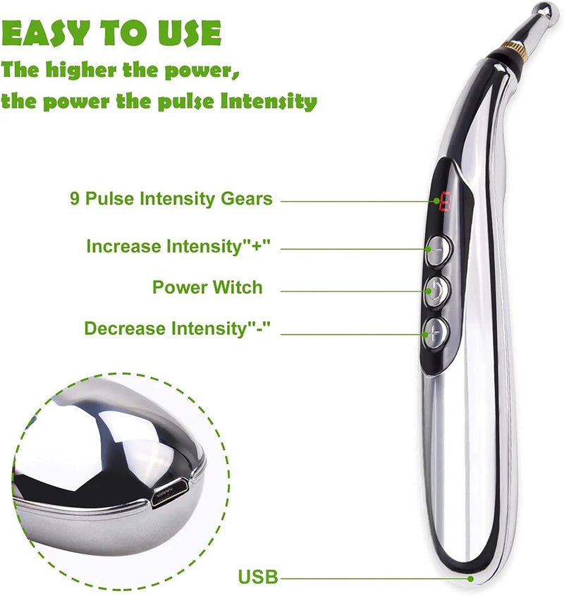 Electric Acupuncture Pen Body Muscle Massager 5 In 1 EMS Acupressure Pen Microcurrent Gua Sha Back Scraper Neck Foot Relaxation