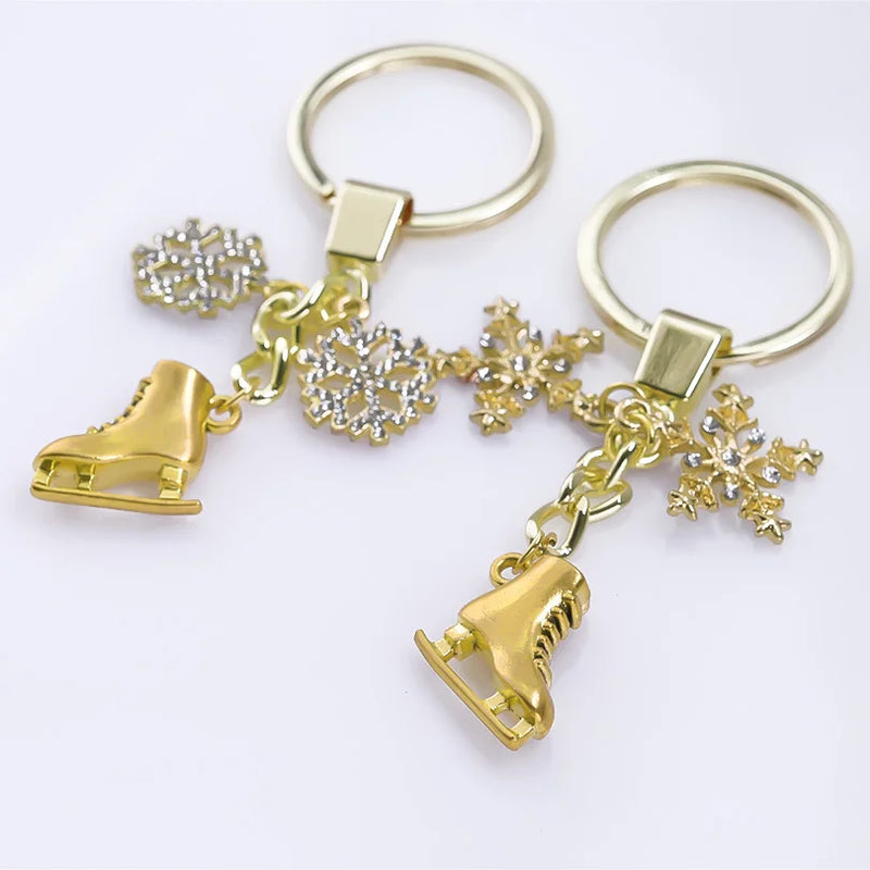 Punk Rainbow Figure Skating Snowflake Keychain for Jewelry Accessories Metal Keyrings Bag Car Key Alloy Pendant Trendy Trinket