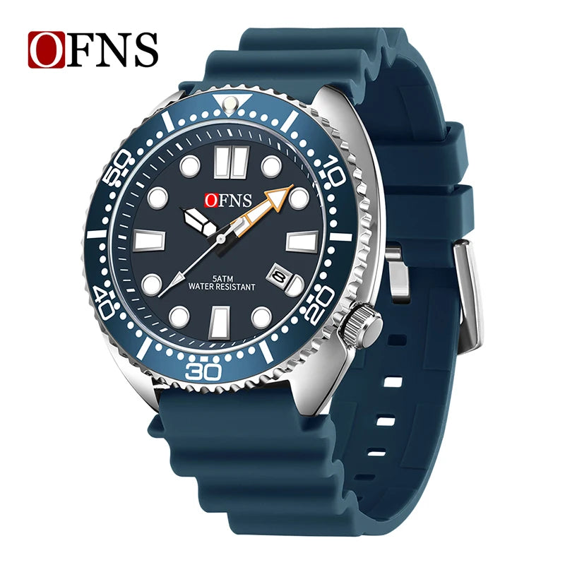 OFNS New Style Fashion 8033 Men's Quartz Watch Simple Fashion Waterproof Calendar Watch Casual Silicone Strap Watch Wristwatch