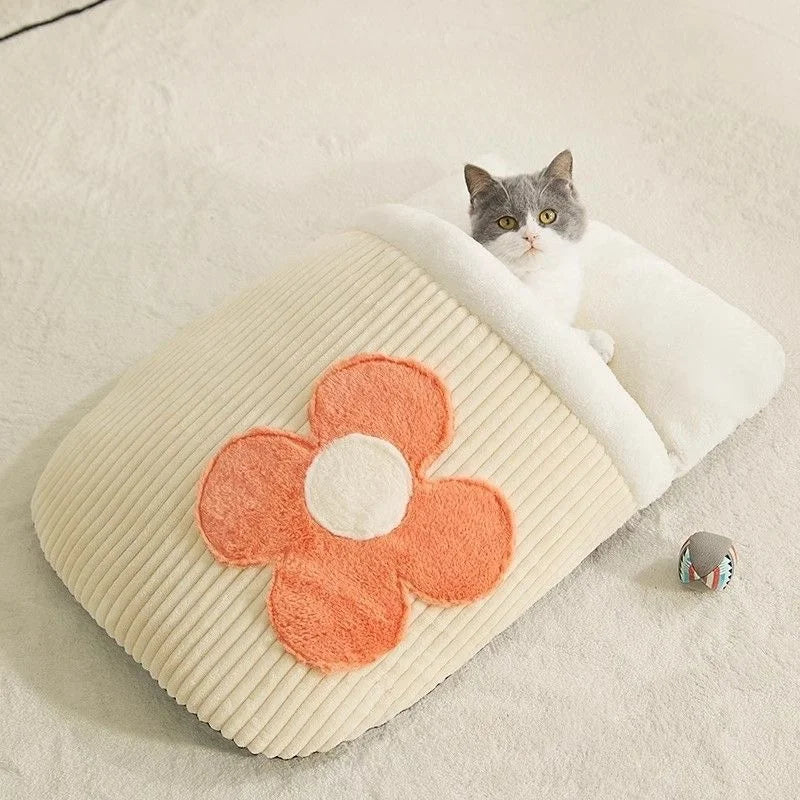 New Sakura Cat Bed Cat Sleeping Bag Soft Warm Cozy Cave Cat Bed Deep Sleep Winter Cat Nest Dog House Pet Products