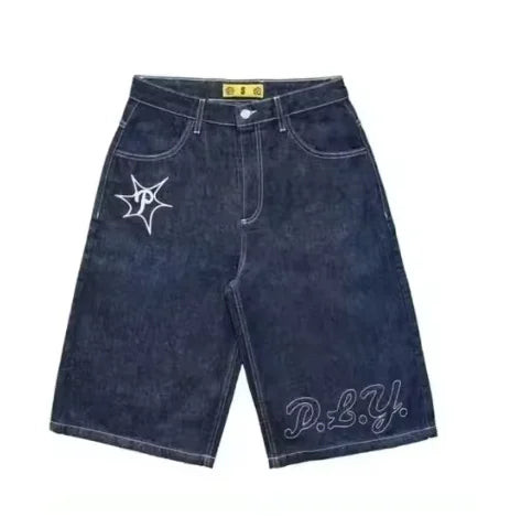 Y2K Retro Shorts Harajuku Hip-hop Print Loose Denim Shorts New Gothic Basketball Shorts for Men and Women in Summer Street Wear