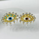 Retro Asymmetrical Contrasting Color Eye Sparkling Crystal Pearl Earrings Design Earring for Women