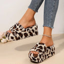2024 Hot Sale Ladies Shoes Plus Size Women's Slippers Fashion Leopard Print Casual Slippers Women New Short Plush Wedge Slippers