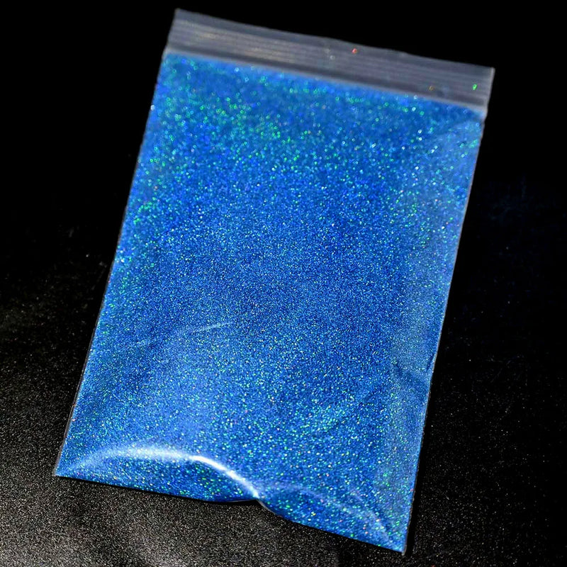 Polvo de purpurina holográfica plateada para uñas, 24 colores, brillante, 0,2 mm, para manicura DIY, 50 g/bolsa