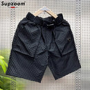 Supzoom New Arrival Top Fashion Summer Loose Casual Belt Design High Street Trendy grid Stitching Pocket Personalized Shorts Men