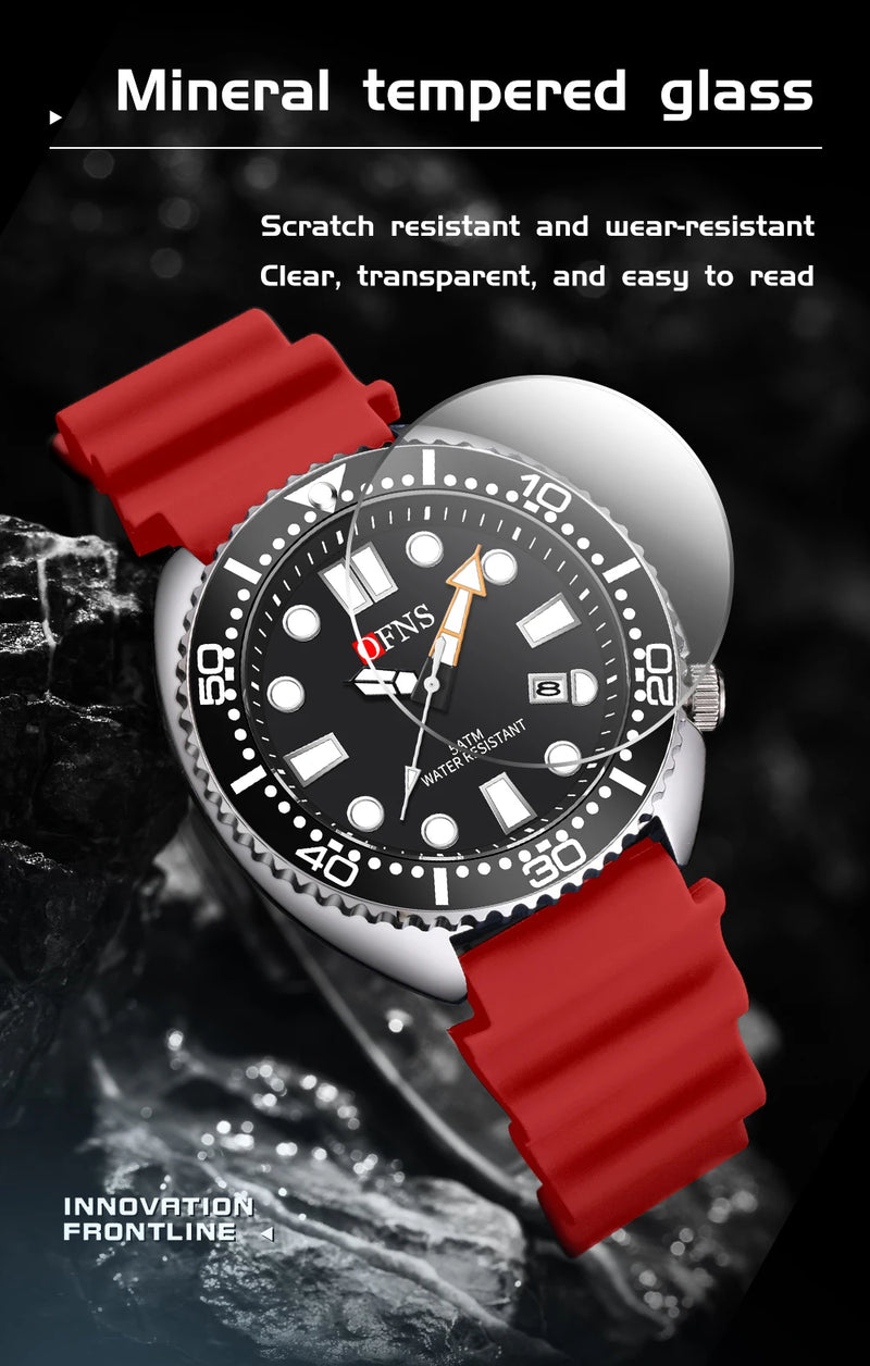 OFNS New Style Fashion 8033 Men's Quartz Watch Simple Fashion Waterproof Calendar Watch Casual Silicone Strap Watch Wristwatch