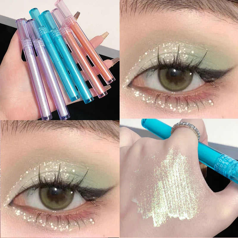 Shiny Pink Highlighter Stick Liquid Eyeshadow Diamond Face Brighten Silkworm Pen Shimmer Polarized Eyes Makeup Pigment Highlight