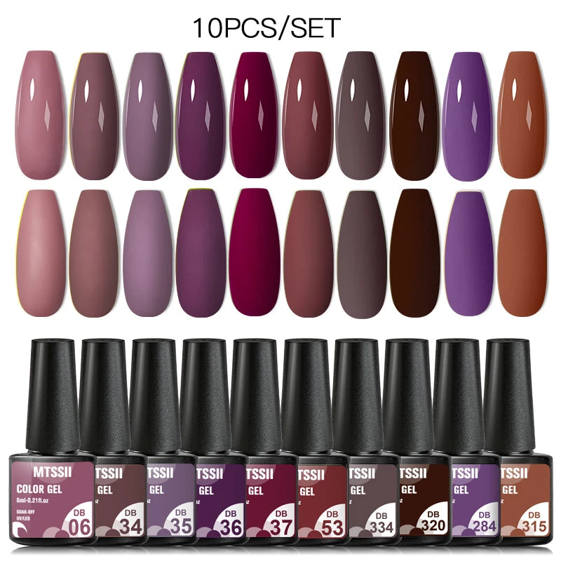 Mtssii 10PCS Reflective Gel Nail Polish Set Fluorescent Glitter Semi Permanent Hybrid Gel Varnish Soak Off UV Lamp For Manicure