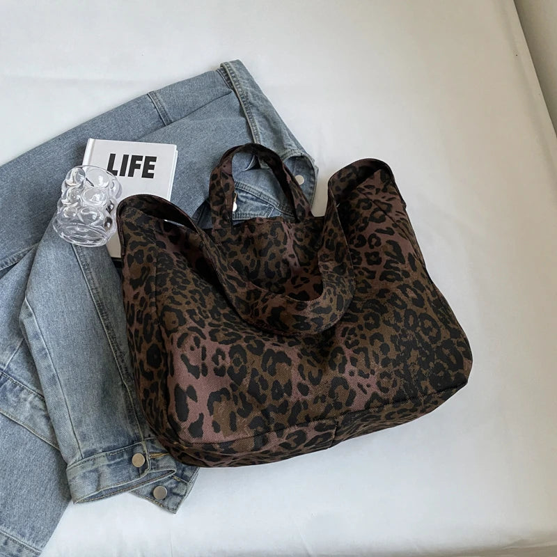 Leopard Canvas Commuter Women's Bag Fashion One Shoulder Canvas Bag 2024 New Women's Canvas Multi Functional Bag