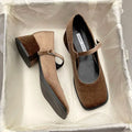 Women's Shoes High Heels 2023 New Spring and Autumn Square-headed Button with Thick Heel Suede Buckle Mary Jane