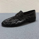 حذاء Lefu نسائي جديد بتصميم كلاسيكي فرنسي بكعب مسطح مصنوع من جلد ثعبان البحر ونعل من الجلد الأصلي مخيط يدويًا ومريح بخطوة واحدة