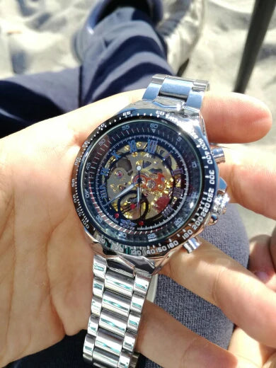 Winner Classic Series Golden Movement Steel Mens Skeleton Man Wrist Watch Mechanical Top Brand Luxury Fashion Automatic Watches