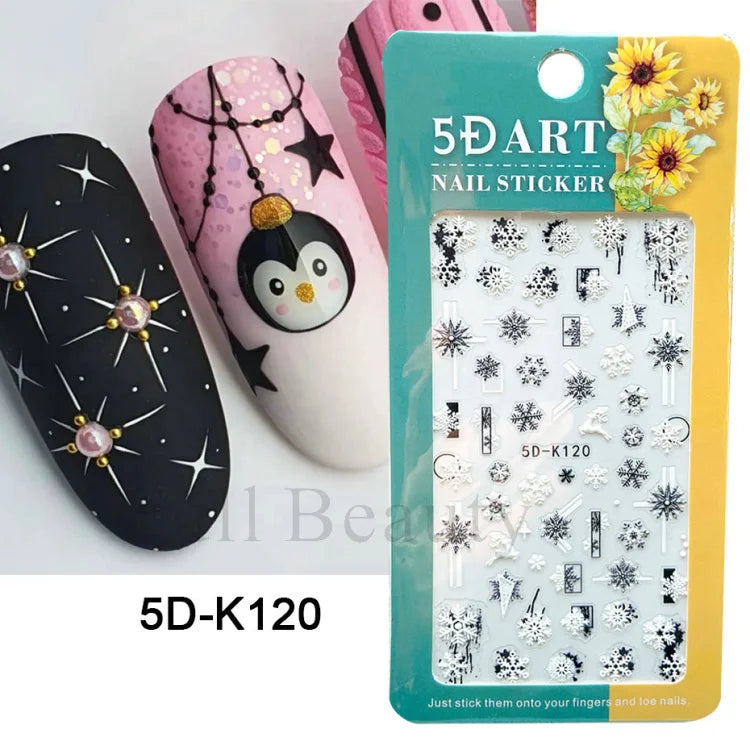 5D Nail Sticker Christmas Nail Art Snow Bird Gingerbread Man Design Santa Cartoon Sliders Winter White Decals Wrap FB5DK098-103