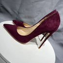 حذاء نسائي من Tikicup Burgundy Flock بكعب عالٍ ومقدمة مدببة من جلد الغزال الصناعي، حذاء كلاسيكي أنيق بكعب عالٍ سهل الارتداء وقابل للتخصيص