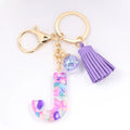 Women ew Crystal Epoxy Tassel Keychain Pendant Girl Heart English Capital Letter Stone Key K5158