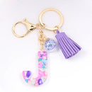 Women ew Crystal Epoxy Tassel Keychain Pendant Girl Heart English Capital Letter Stone Key K5158