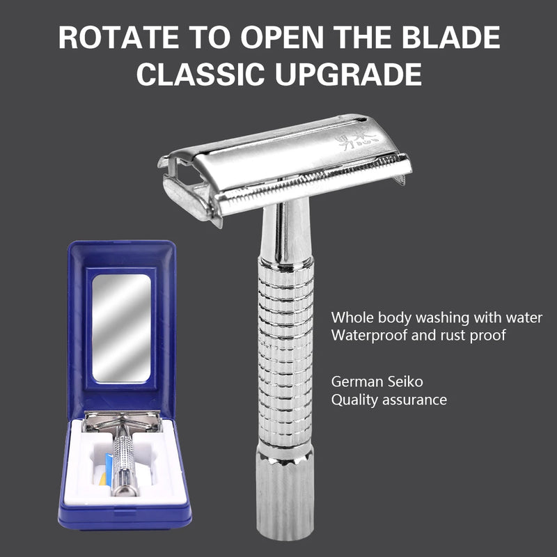 Barber Men's Traditional Double Edge Chrome Shaving Safety Razor for Male Premium Metal Manual Shavers
